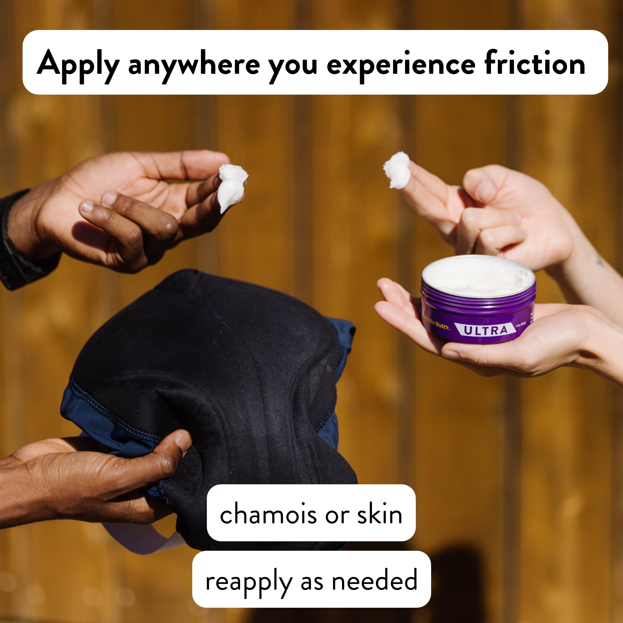 Application of Chamois Butt'r Ultra on a chamois pad for extra protection.