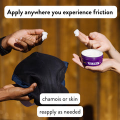 Application of Chamois Butt'r Ultra on a chamois pad for extra protection.