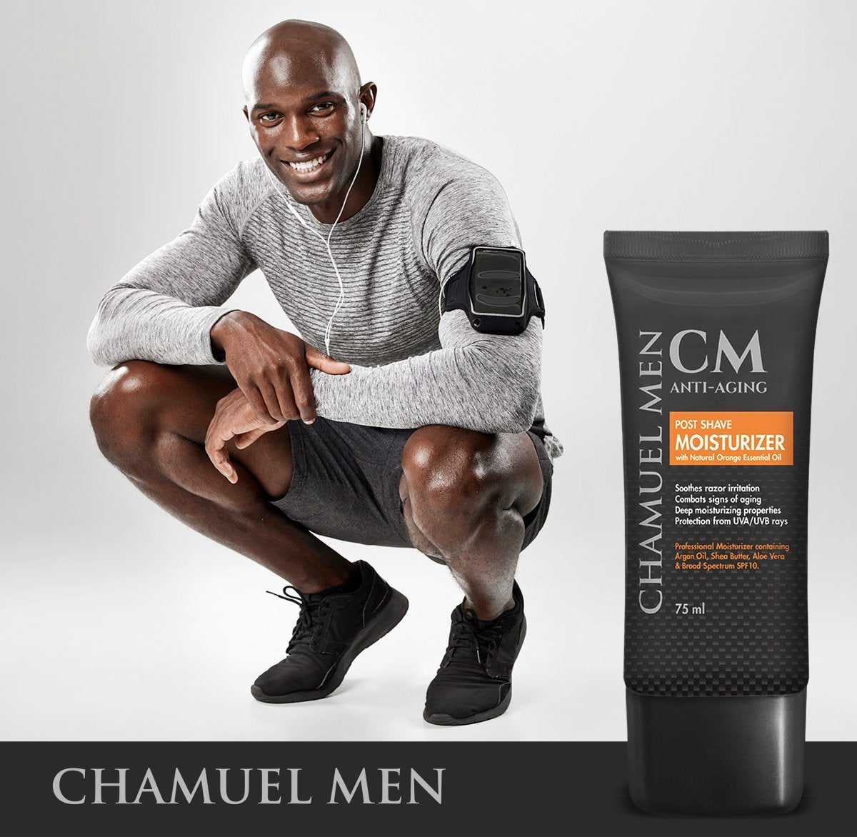 CHAMUEL MEN applying post-shave on the face for easy, comfortable hydration.