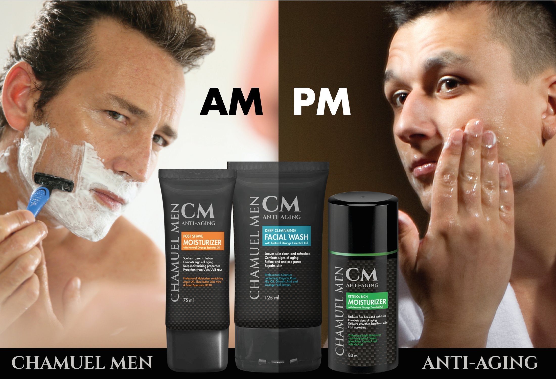 CHAMUEL MEN night routine concept image illustrating pre-bed skincare ritual