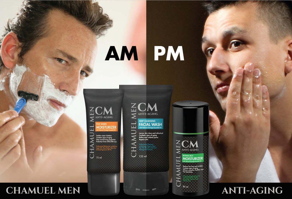 CHAMUEL MEN night routine concept image illustrating pre-bed skincare ritual