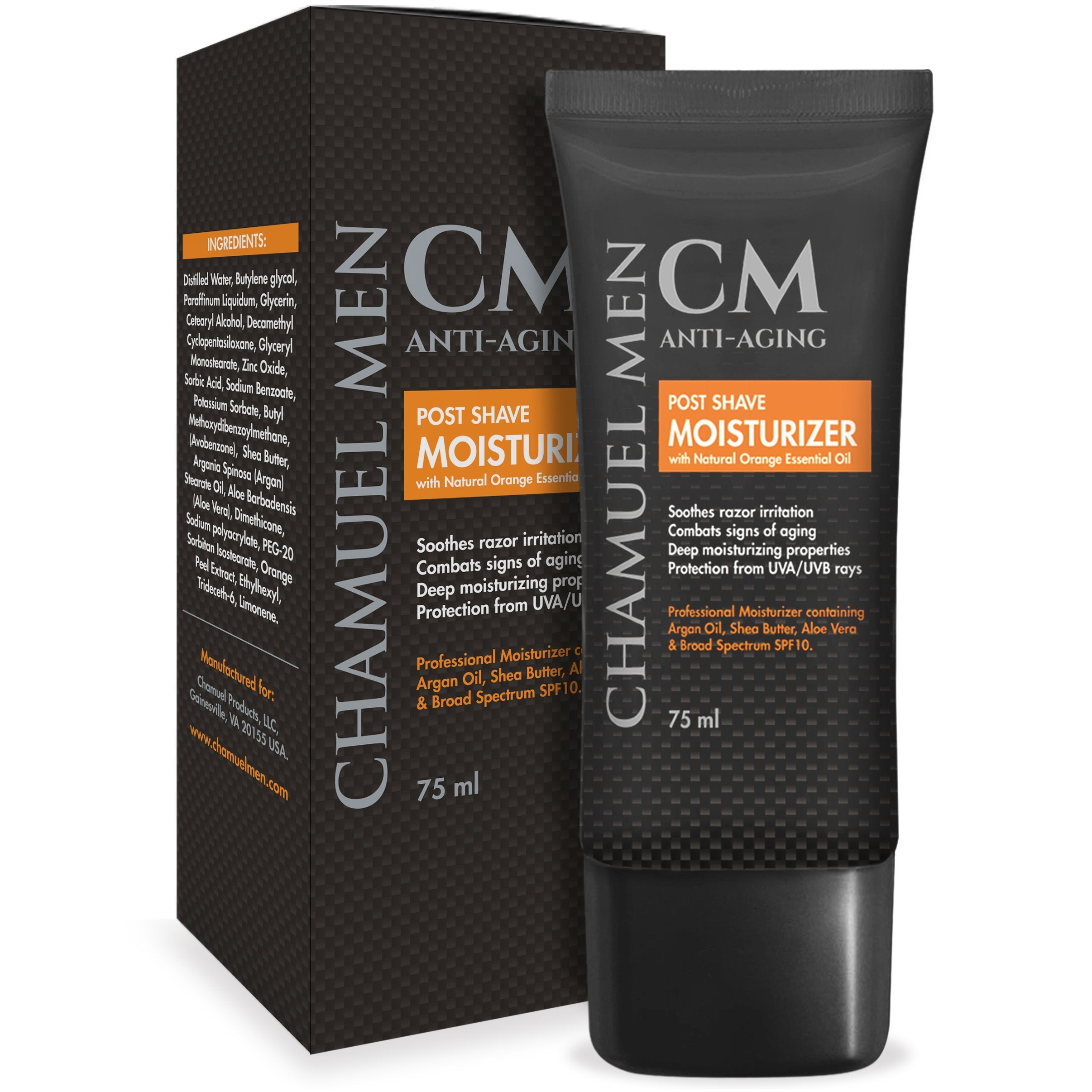Close-up of CHAMUEL MEN face cream texture highlighting rich hydration for all skin types.