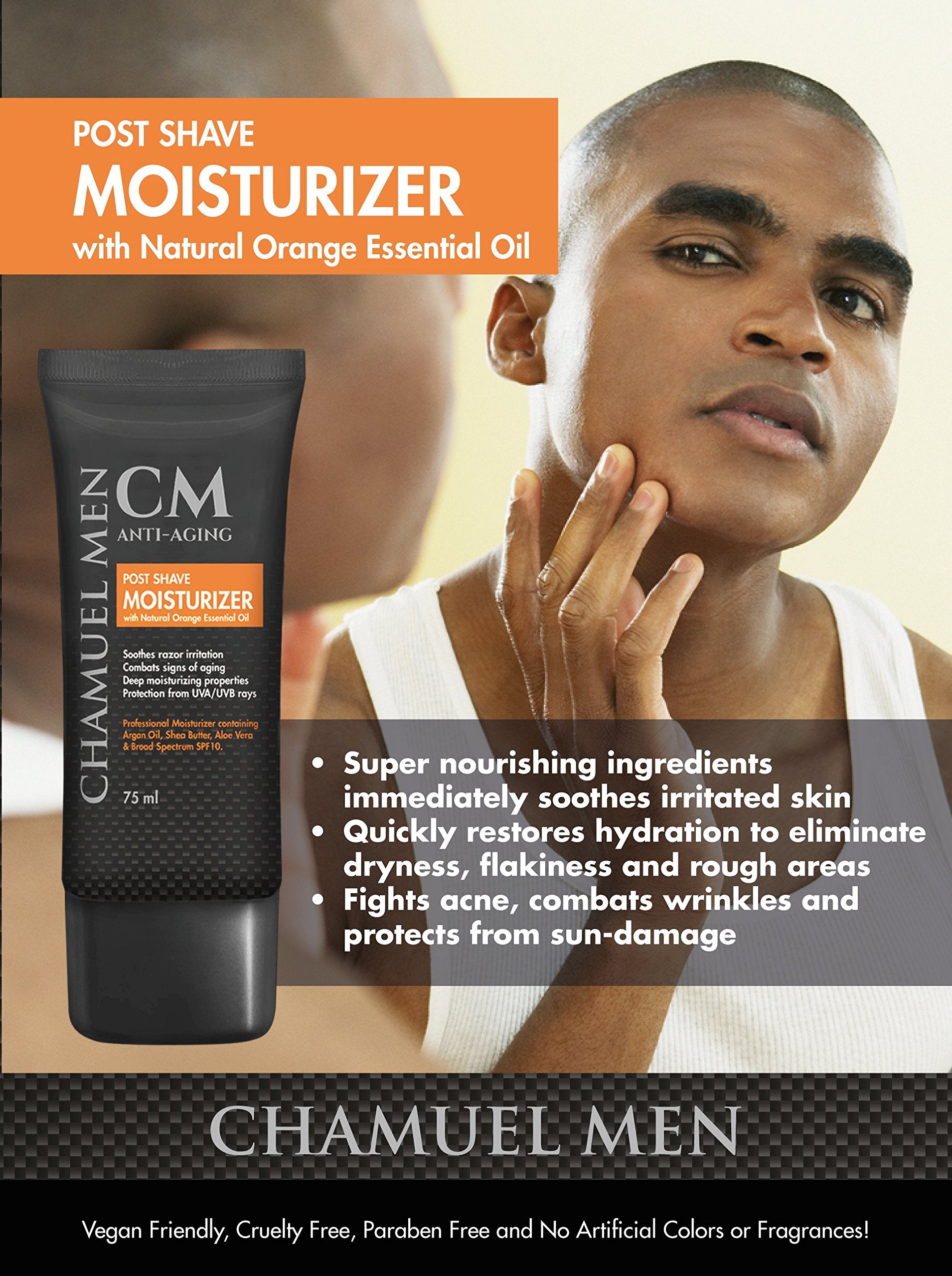 CHAMUEL MEN shea butter cream close-up showing velvety, hydrating texture.