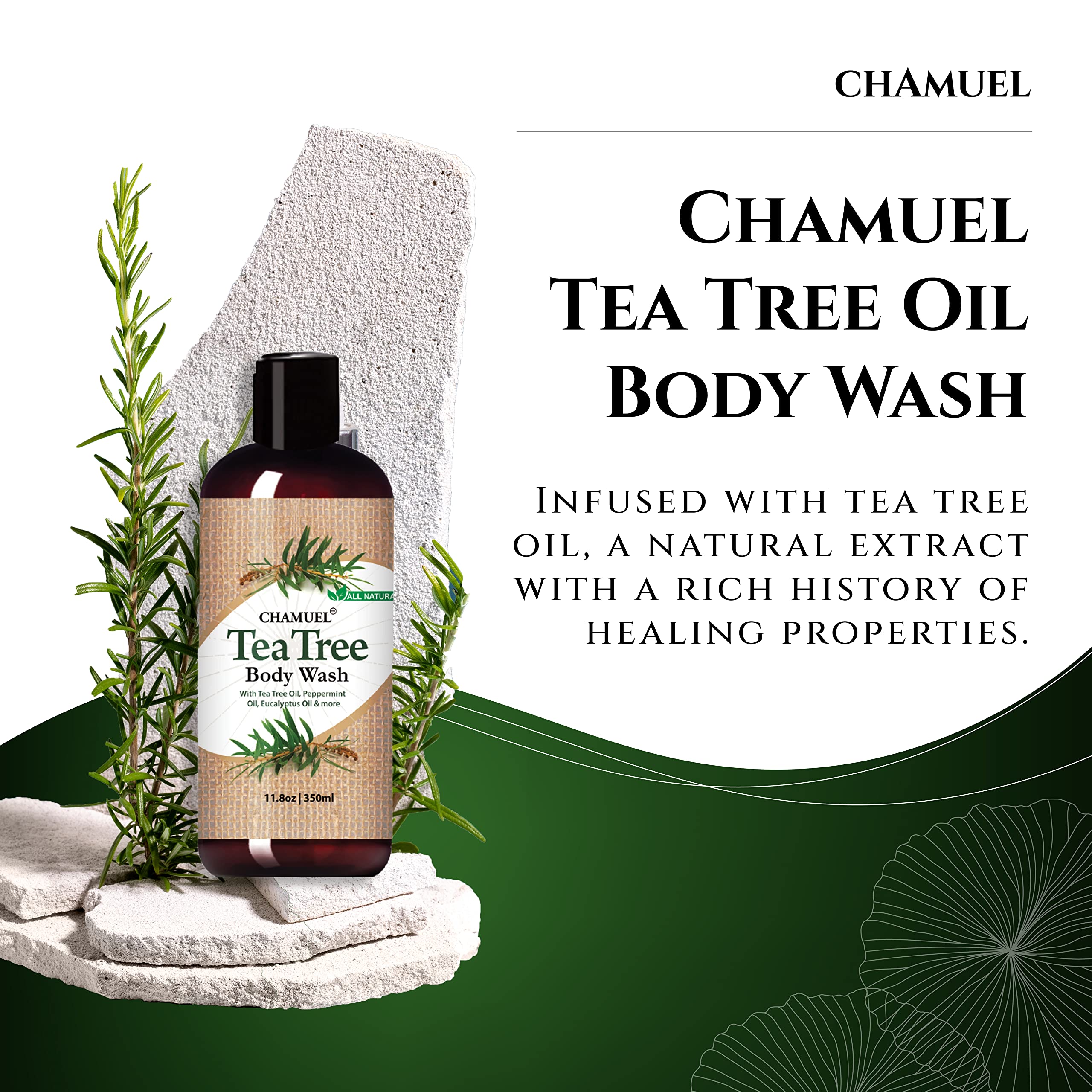 Chamuel Tea Tree Body Wash foam lather demonstrates gentle cleansing after workouts.