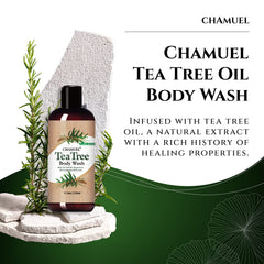 Chamuel Tea Tree Body Wash foam lather demonstrates gentle cleansing after workouts.