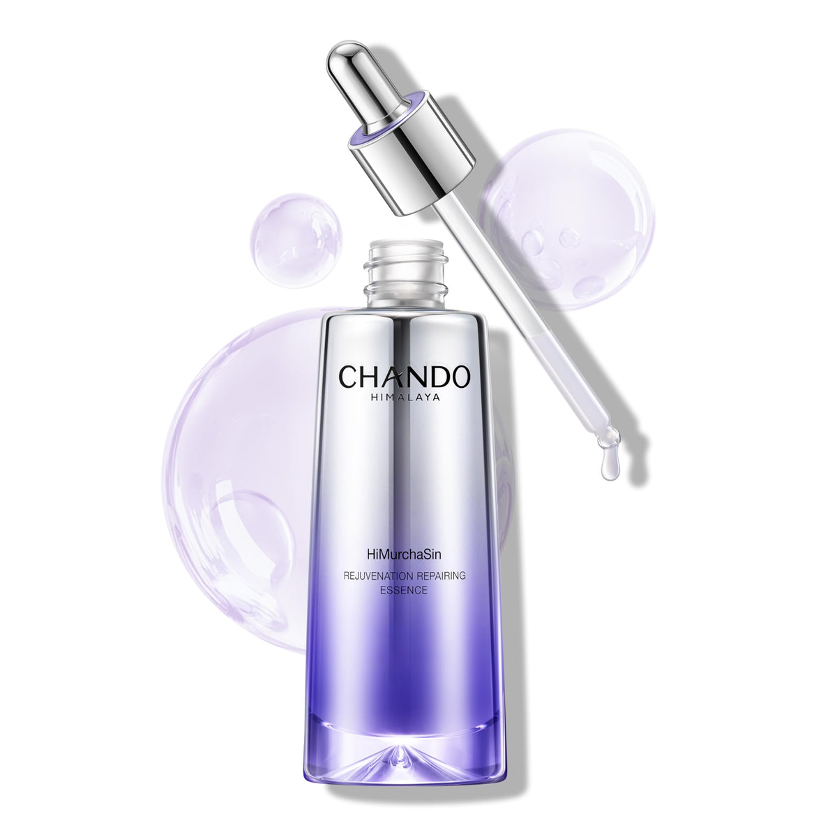 CHANDO HIMALAYA Advanced Repair Serum bottle close-up highlighting anti-aging benefits.