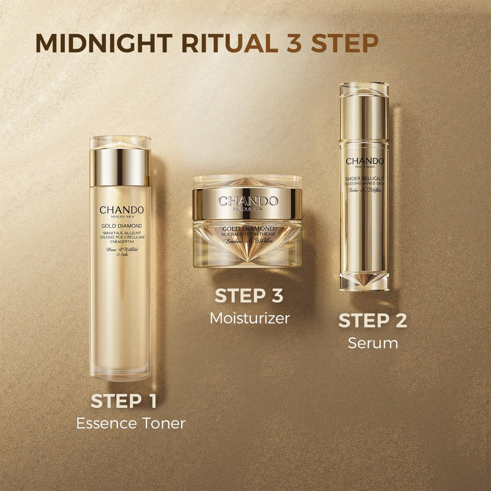 Massaging CHANDO HIMALAYA Gold Diamond Cream into skin for luxurious absorption