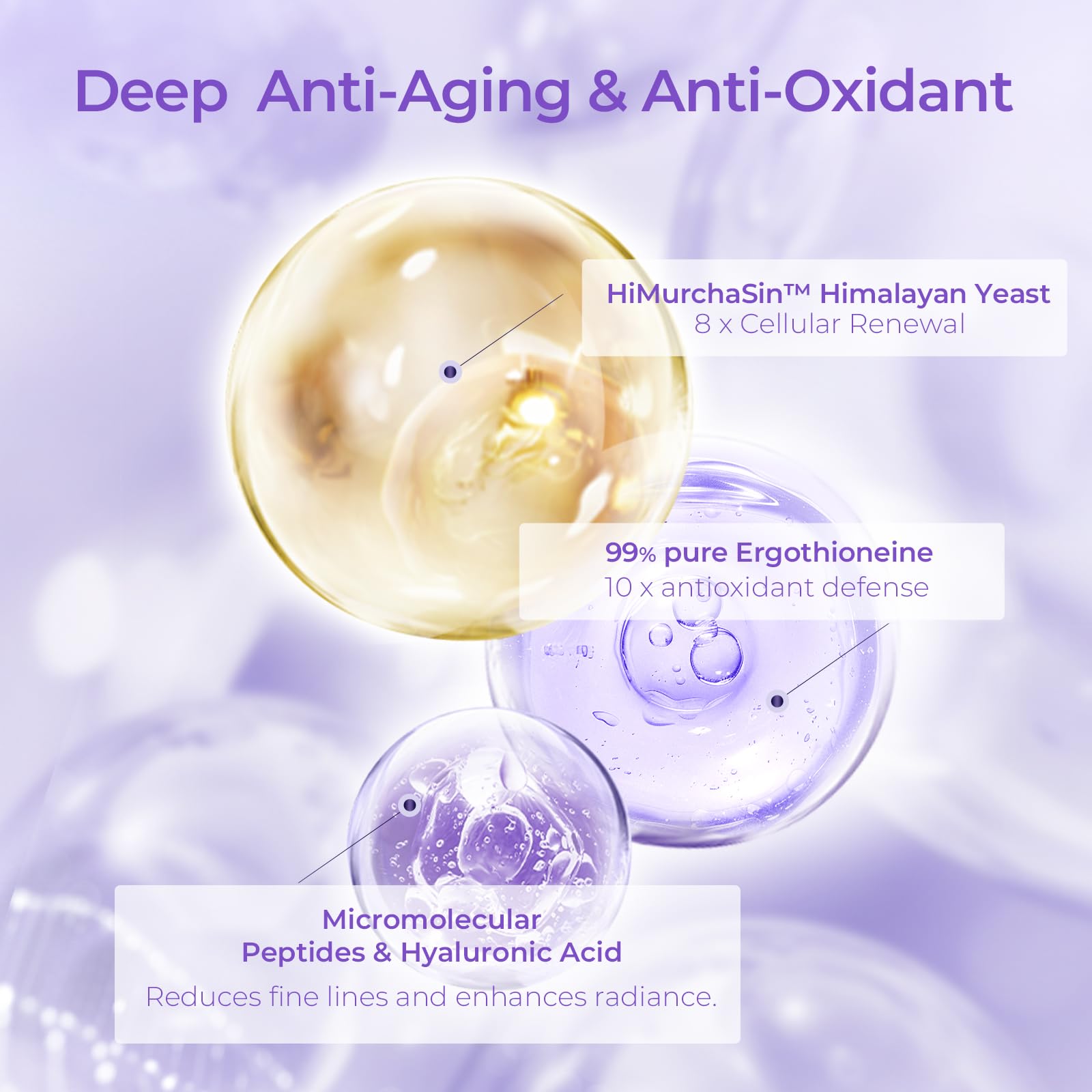 CHANDO HIMALAYA hyaluronic acid close-up showing plump, hydrated skin benefits.