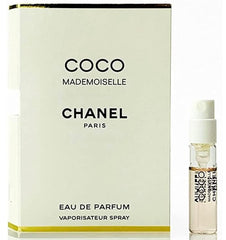 CHANEL Coco Mademoiselle EDT mini vial on card for travel testing.