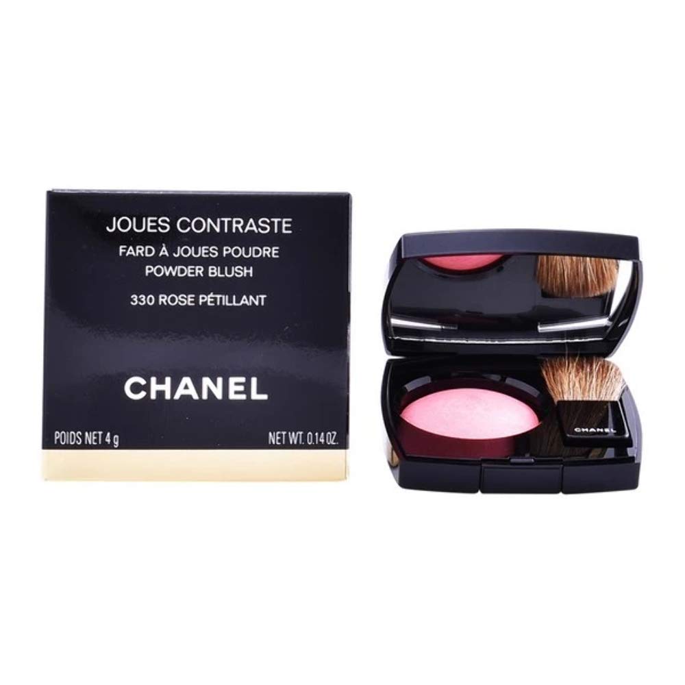 CHANEL JOUES CONTRASTE quintessence swatch shows buildable color on cheeks.