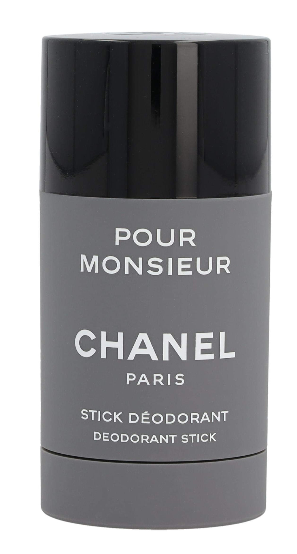 CHANEL Pour Monsieur deodorant stick brand logo close-up highlighting authentic fragrance experience.