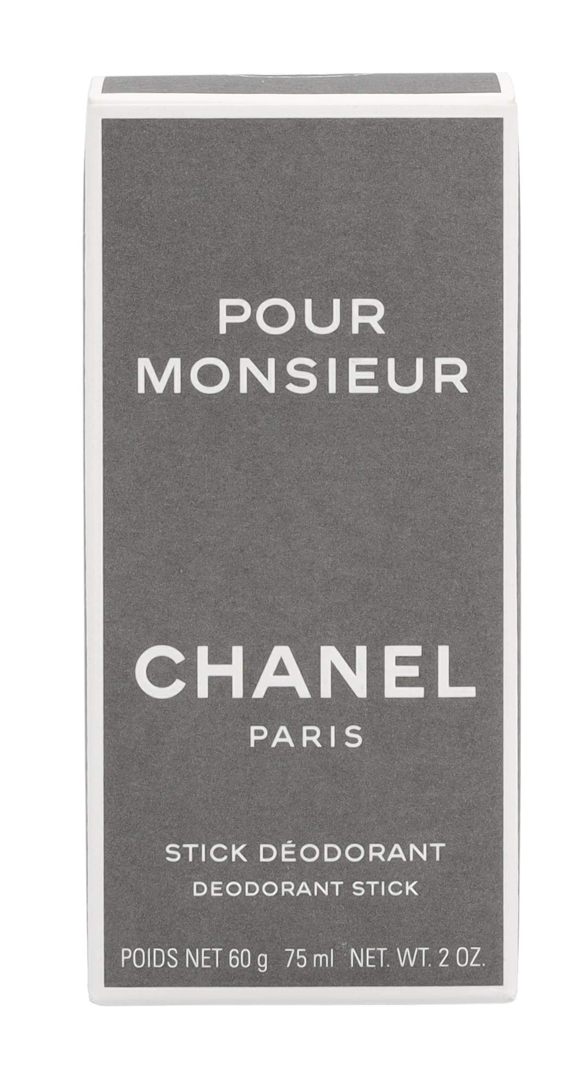 CHANEL Pour Monsieur deodorant stick packaging close-up for daily premium grooming.