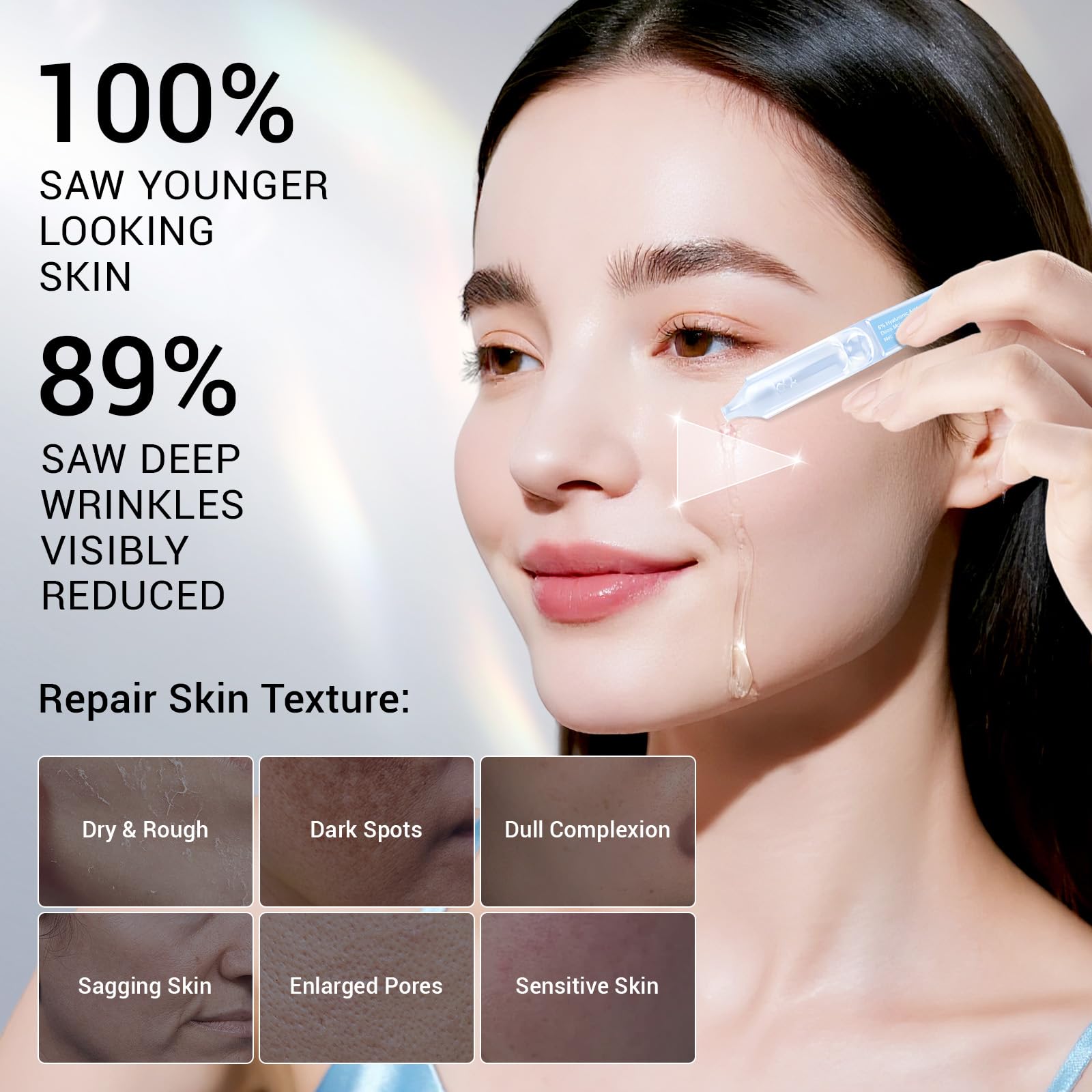 Changarload Hyaluronic Acid Serum application on skin emphasizes smoothness and plumpness.