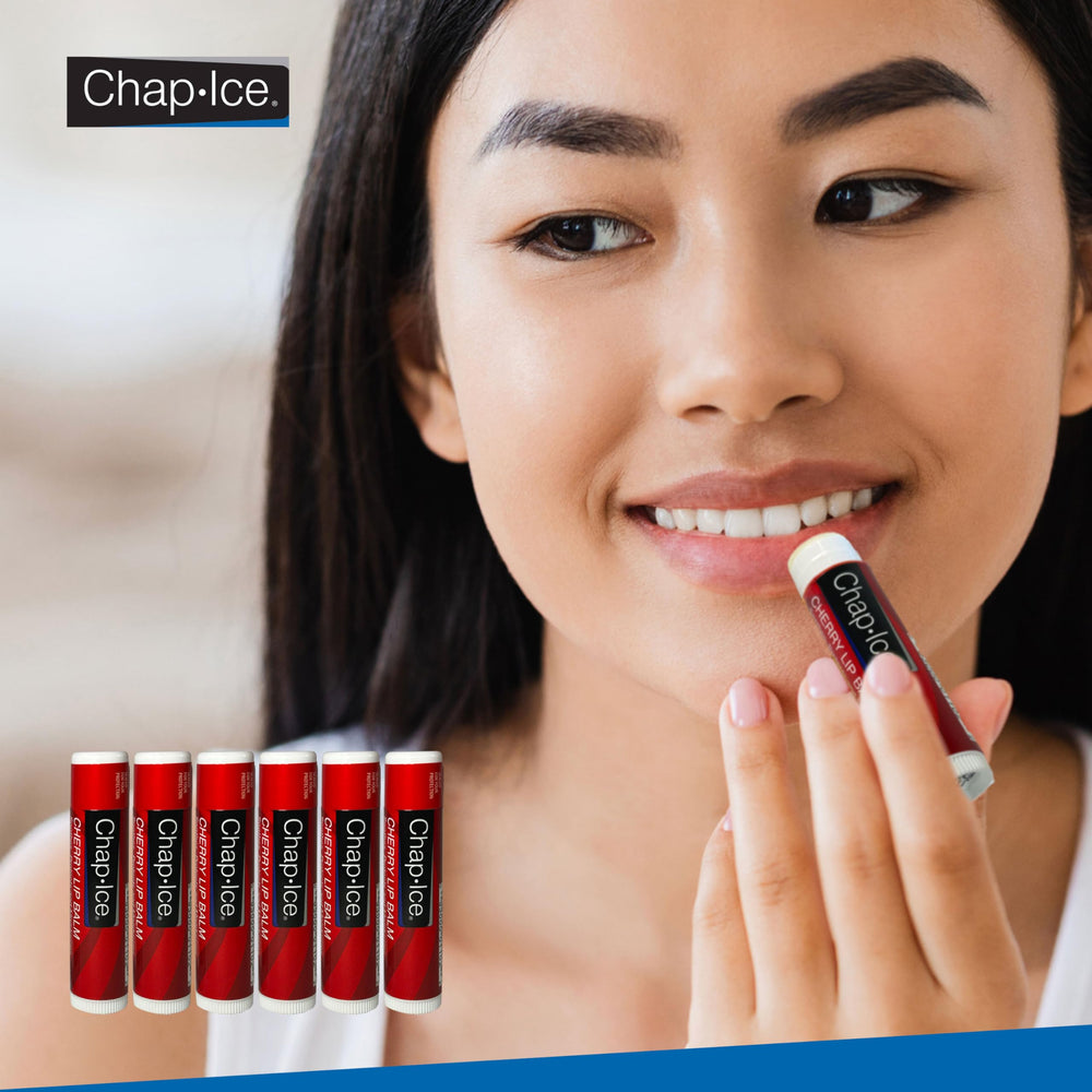 CHAP-ICE lip balm in desk and bag use, convenient touch-ups anywhere.