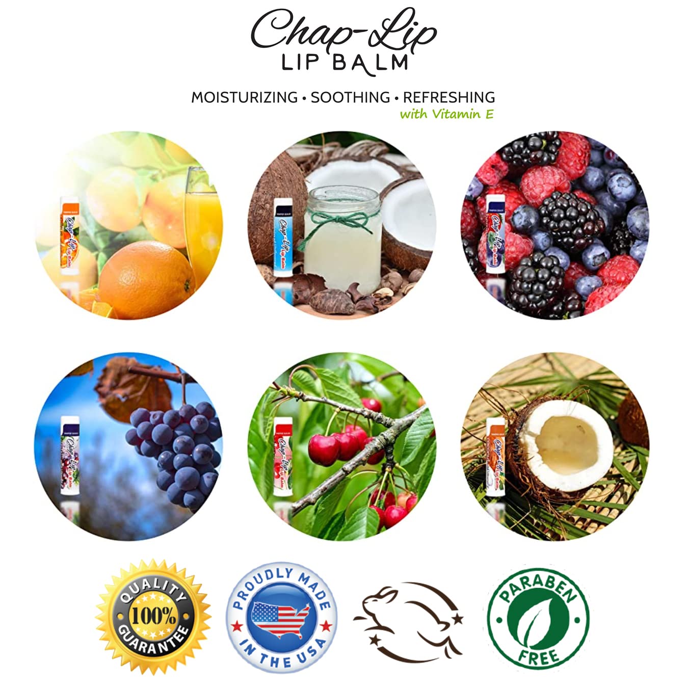 Citrus flavor Chap-Lip Lip Balm tube offering light, revitalizing feel.