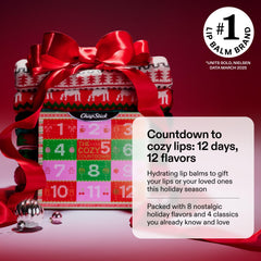 ChapStick Advent Calendar 2025 flavor preview showing holiday balms for soft lips.