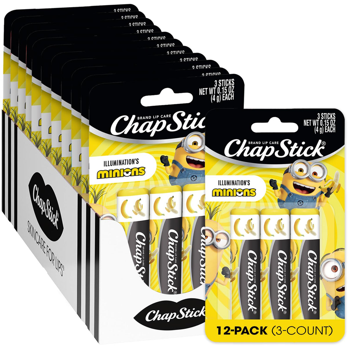 ChapStick Banana-Nana Minions pack with playful packaging for kids' lip care.