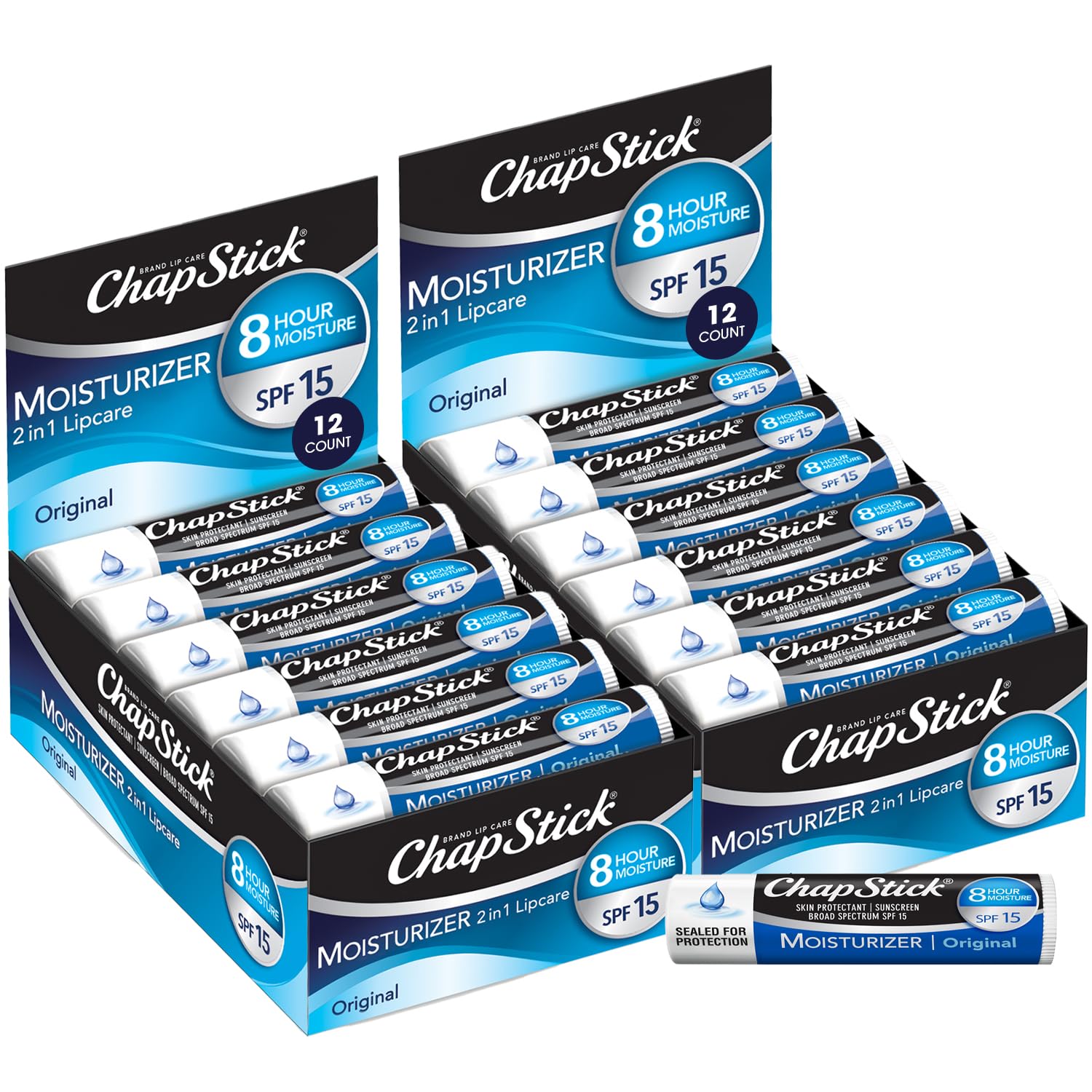 ChapStick bulk SPF lip balm 24-count showing original lipcare for sunny days