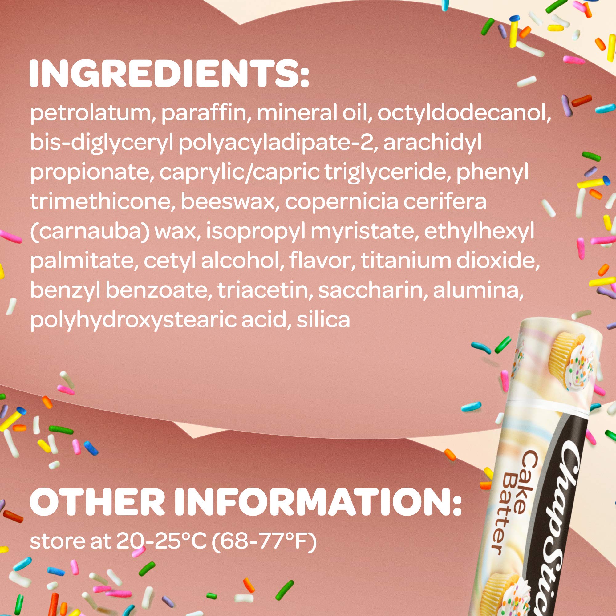 ChapStick Cake Batter tube with cap on, ideal for quick lips touch-ups.