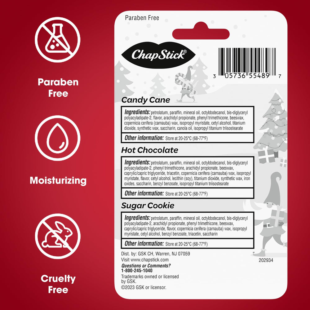 ChapStick Candy Cane lip balm twist close-up showcasing portable 0.15 oz tube.