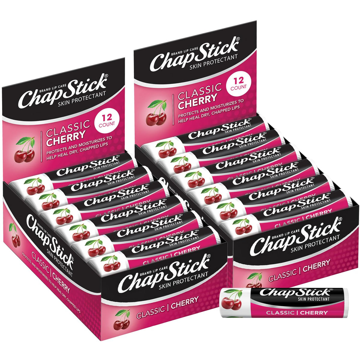 ChapStick Cherry bulk 24-pack packaging showing convenient lip care for on‑the‑go use