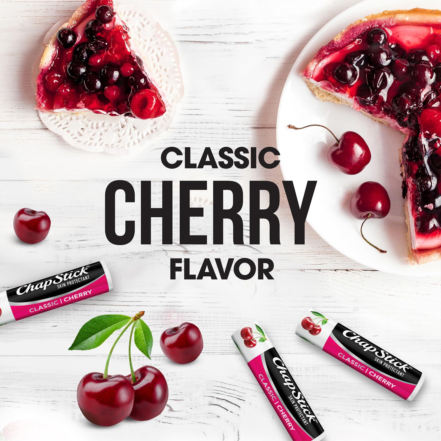 ChapStick Cherry lip balm stick close-up with smooth glide