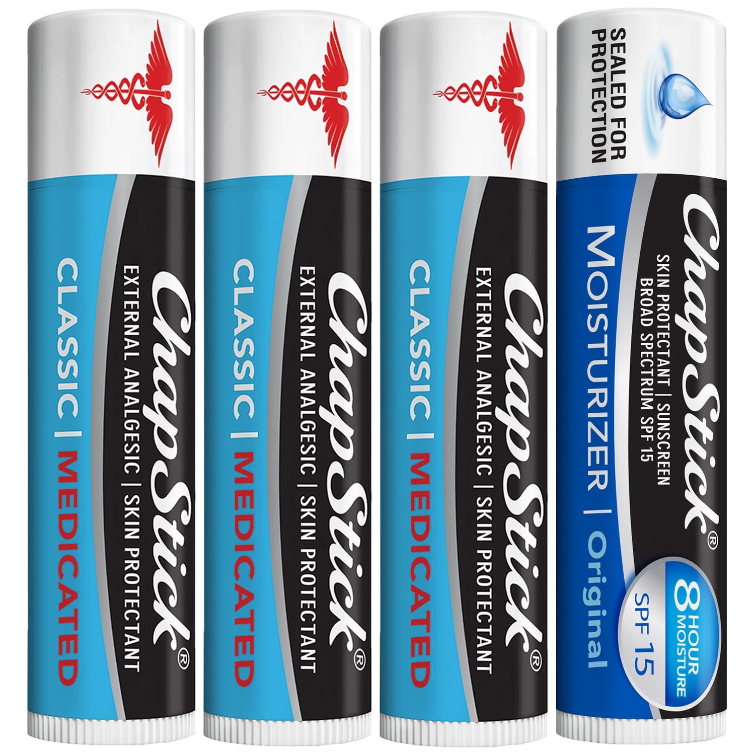ChapStick classic medicated lip balm 3-pack for daily lip care.