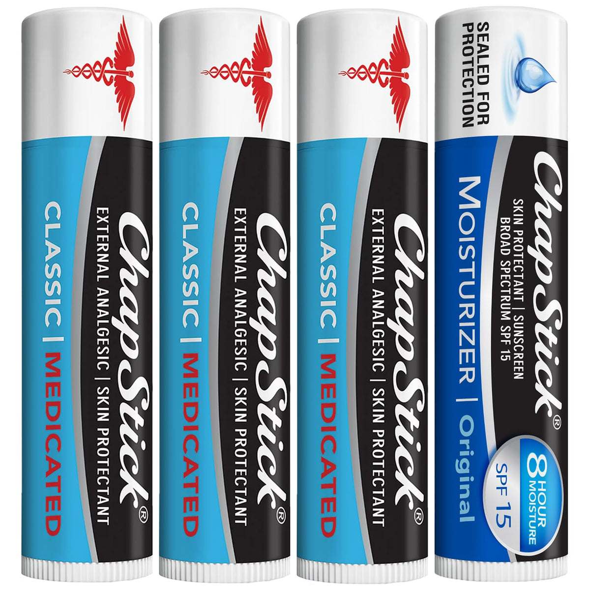 ChapStick classic medicated lip balm 3-pack for daily lip care.