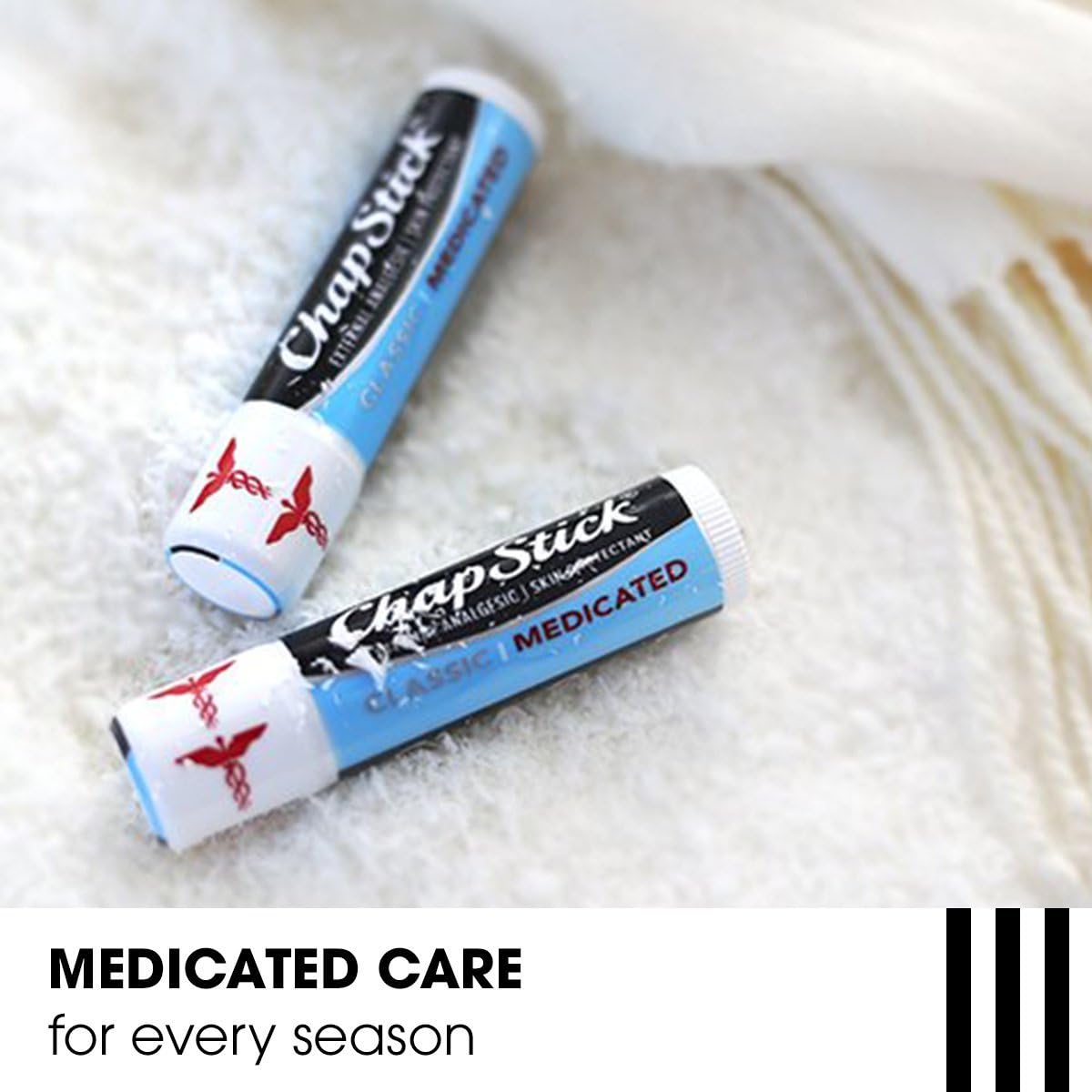 ChapStick Classic Medicated balm being applied to lips for cooling relief