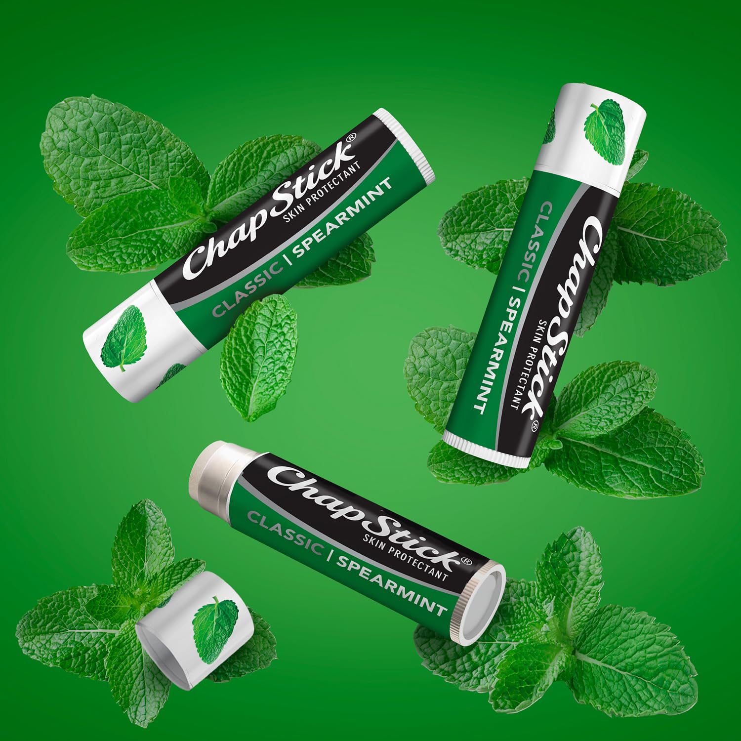 ChapStick Classic Spearmint bulk 12-pack portion, portable lip care.