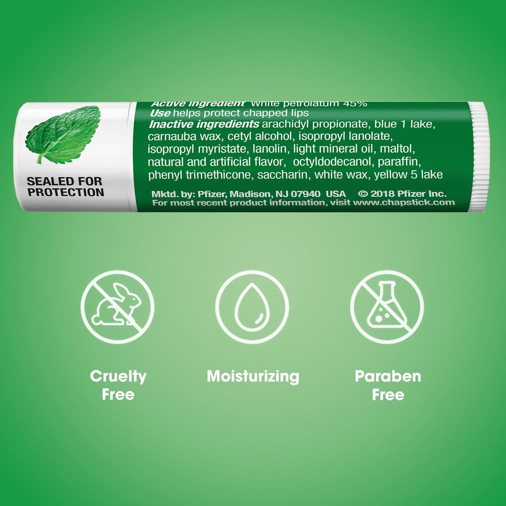 Refreshing spearmint scent enhances daily ChapStick lip care.