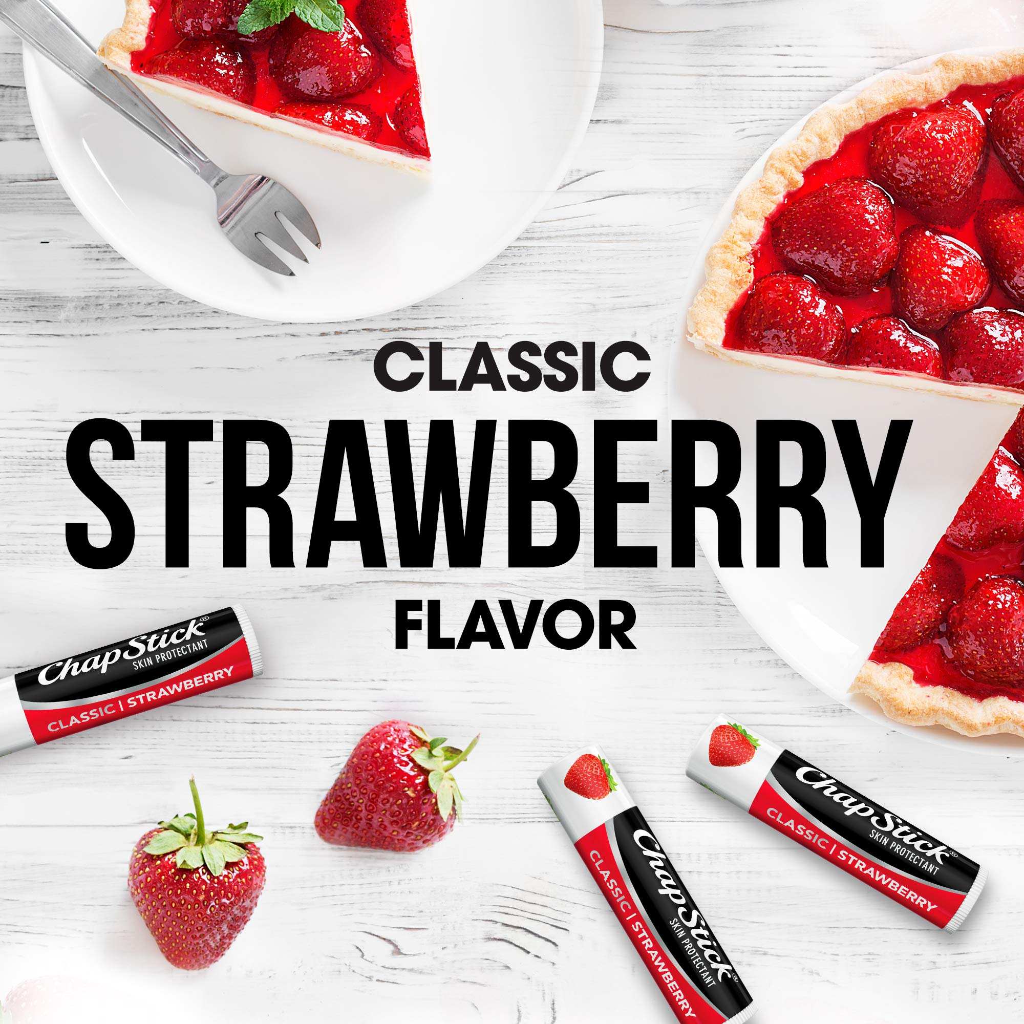 ChapStick Classic Strawberry being applied for immediate lip moisture.