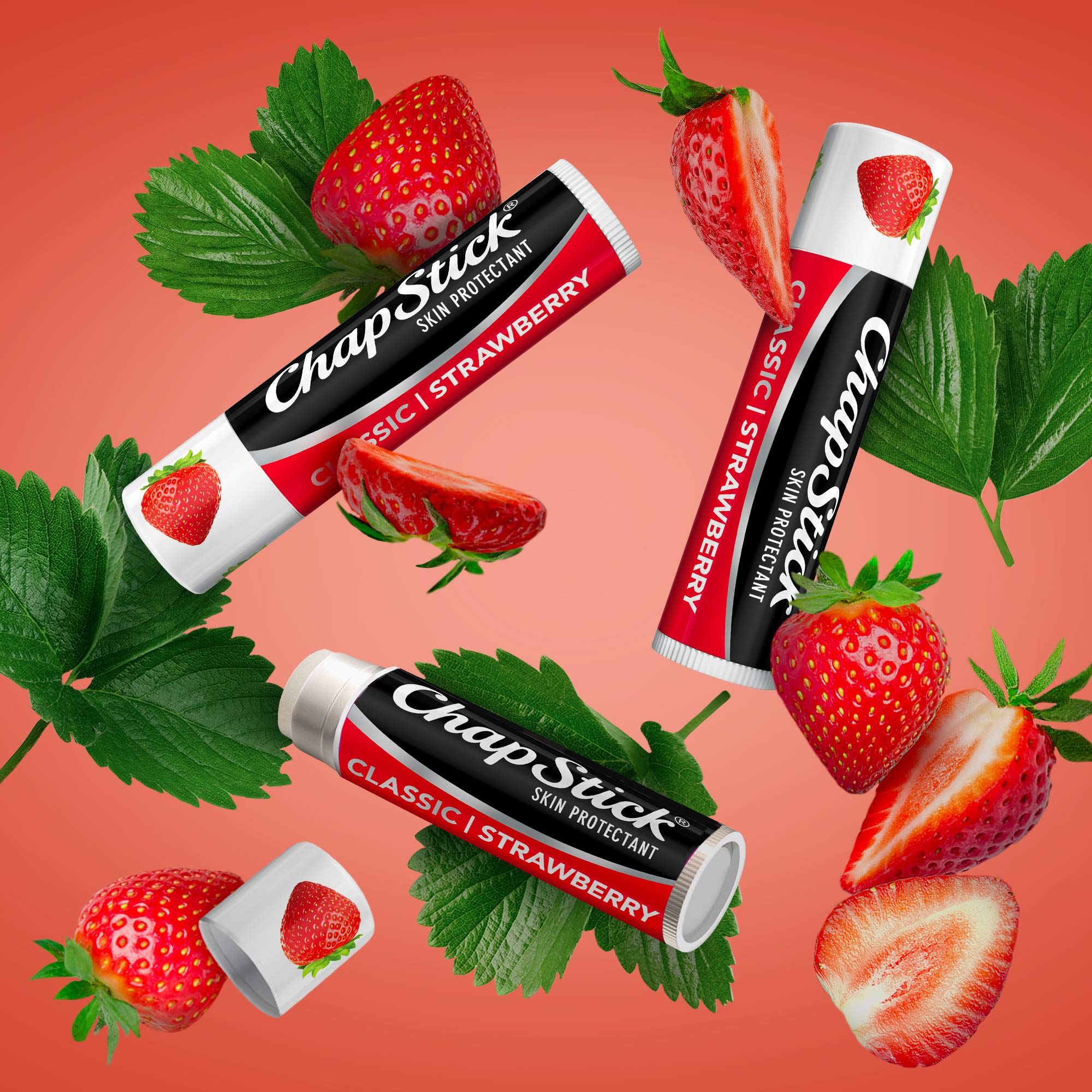 Twist-cap design on ChapStick Classic Strawberry for easy use.