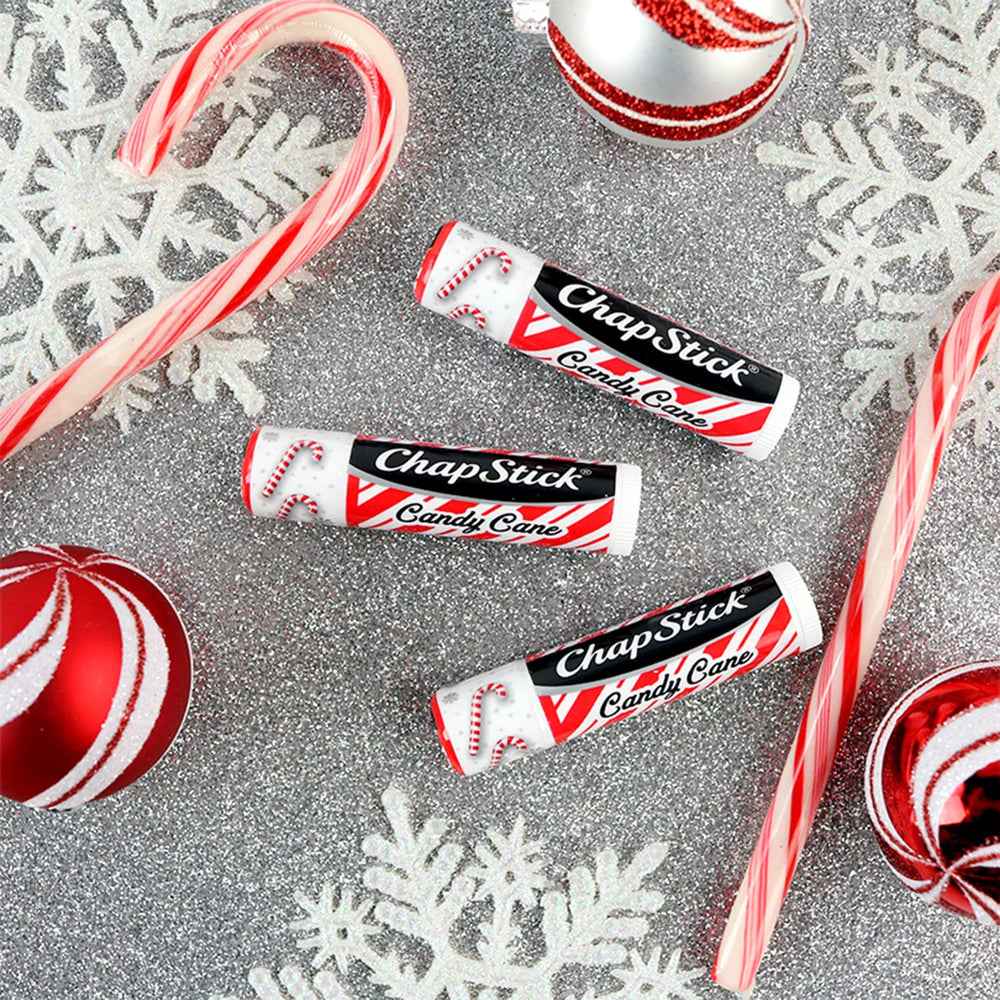 Holiday edition ChapStick packaging beside balm for gifting