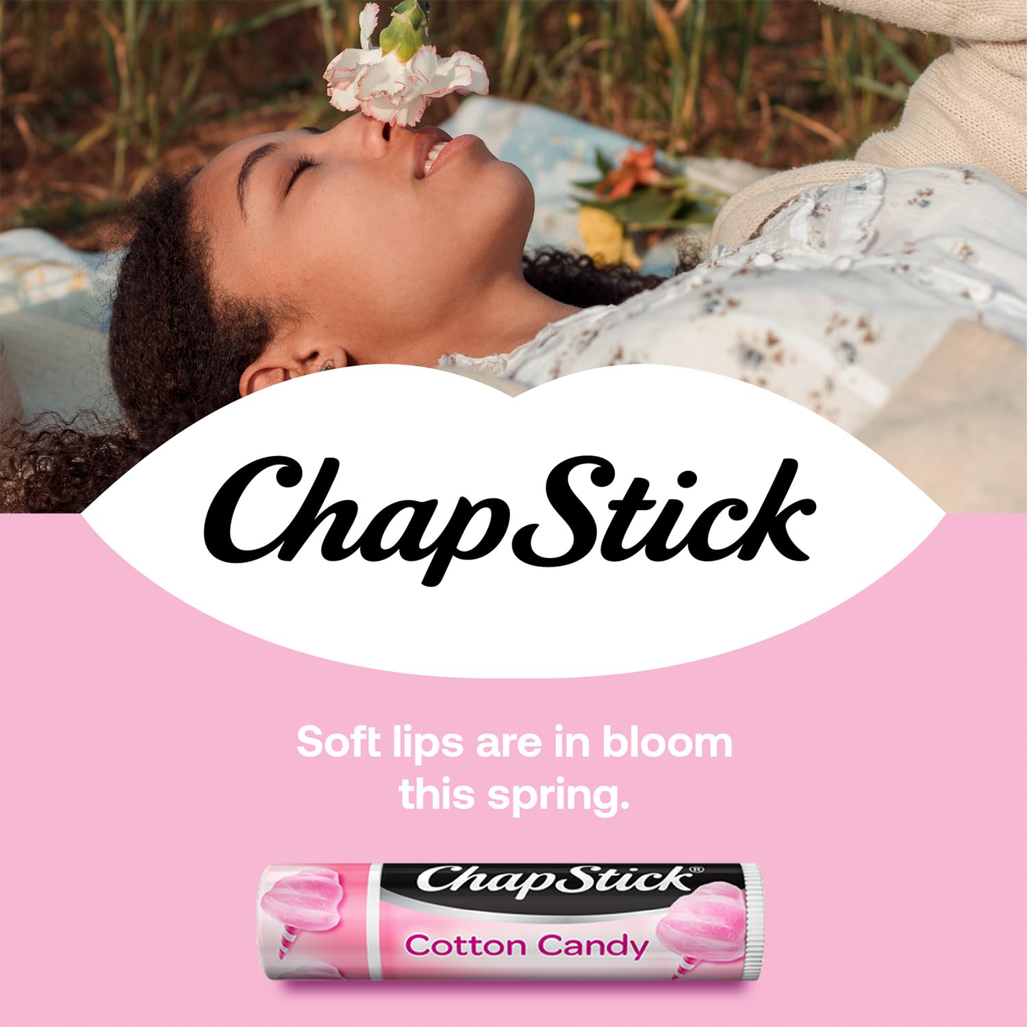ChapStick Cotton Candy lip balm application shows a smooth, non-sticky glide.