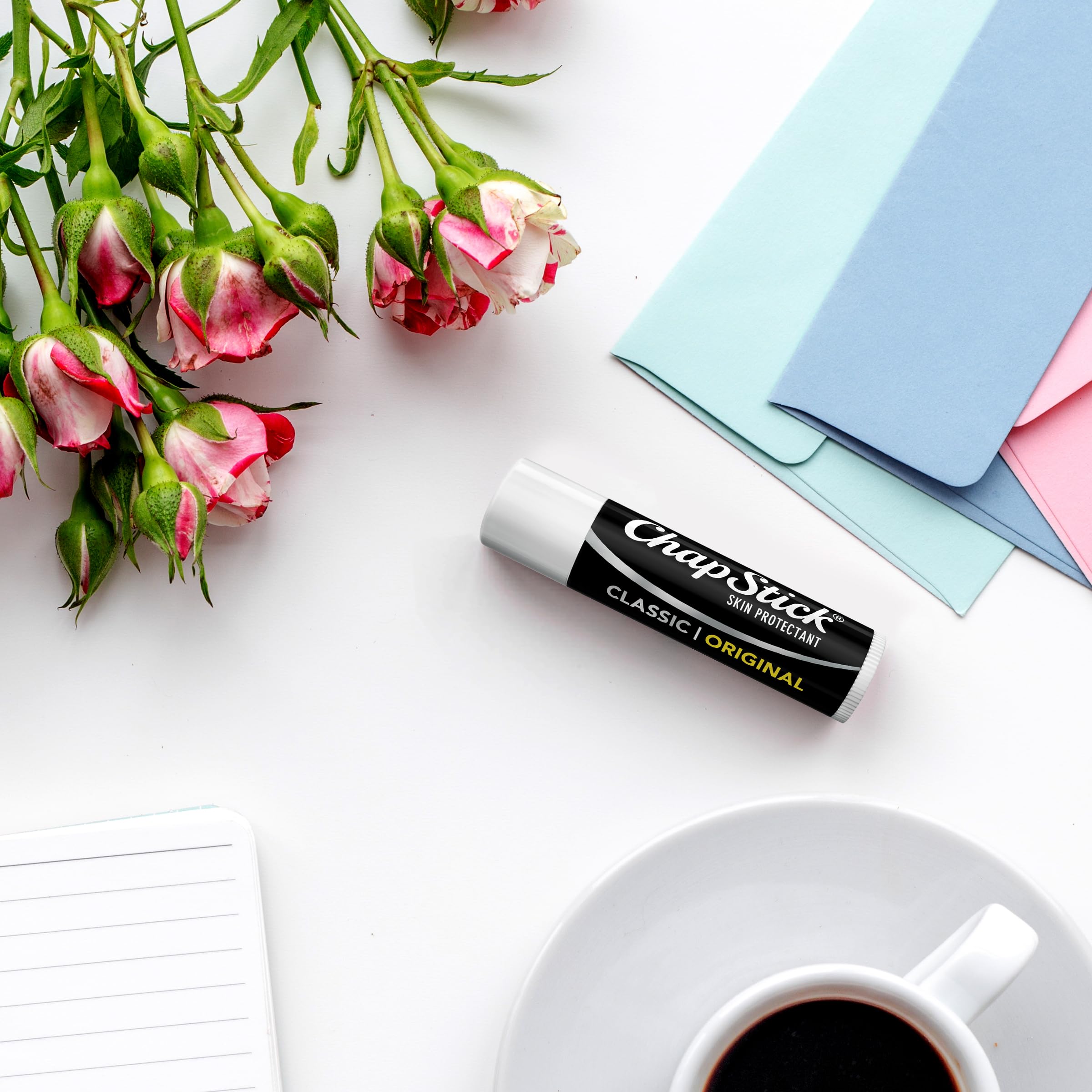 Label highlights cruelty-free and paraben-free promises on the ChapStick packaging.