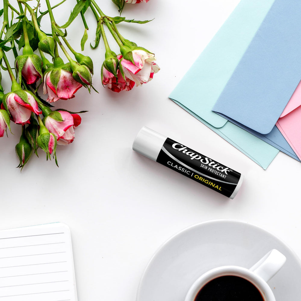 Label highlights cruelty-free and paraben-free promises on the ChapStick packaging.