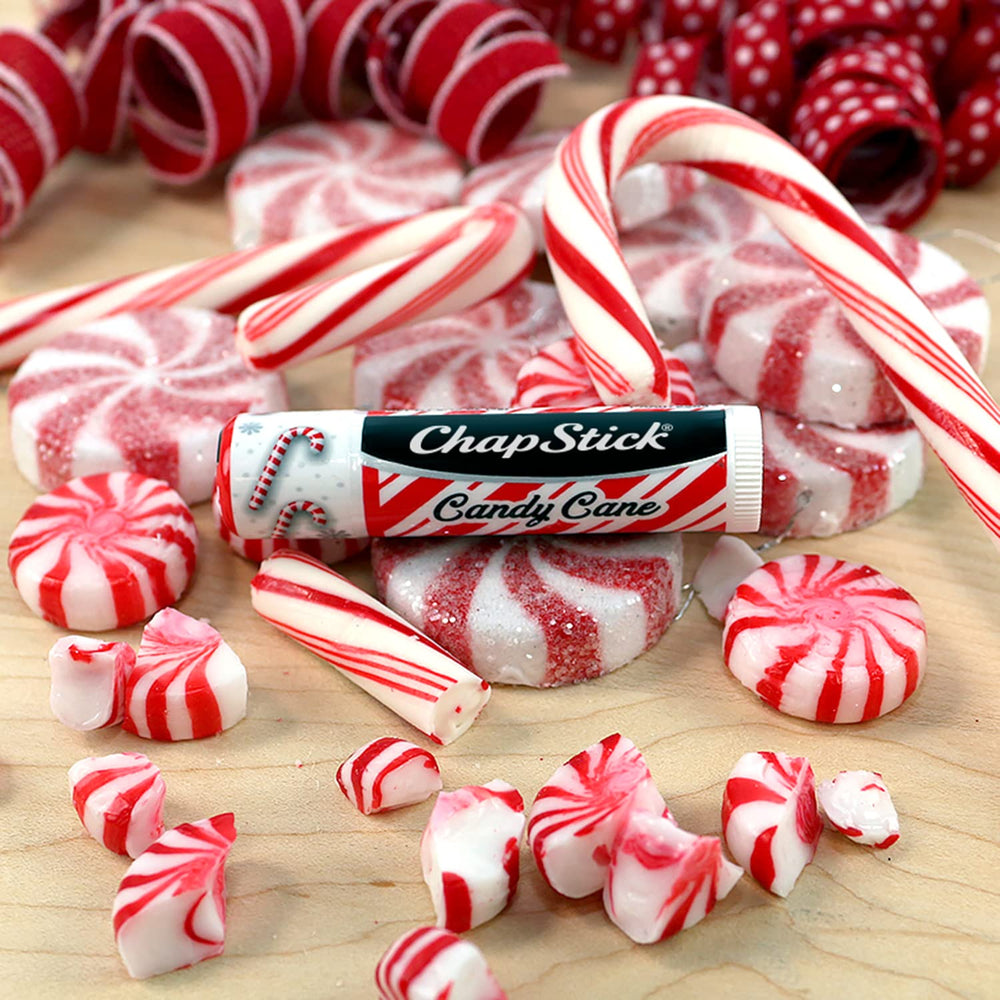 Close-up of ChapStick Candy Cane Peppermint balm showing mint aroma