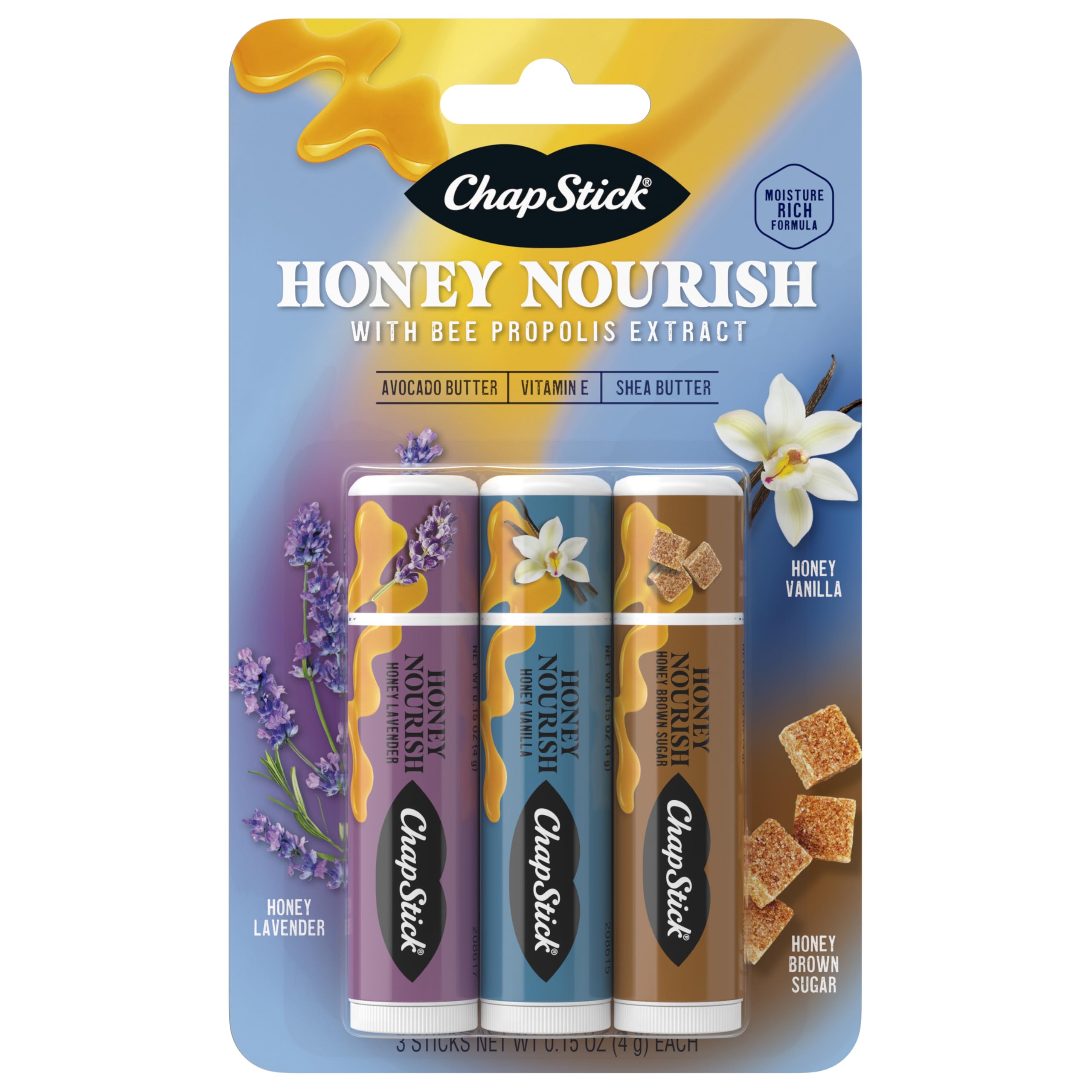 ChapStick Honey Nourish three-tube set for travel lip care
