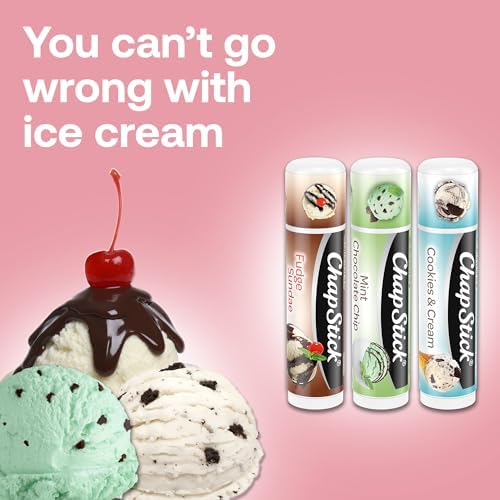 ChapStick Ice Cream Classics Mint Chocolate Chip lip balm refreshes dry lips.