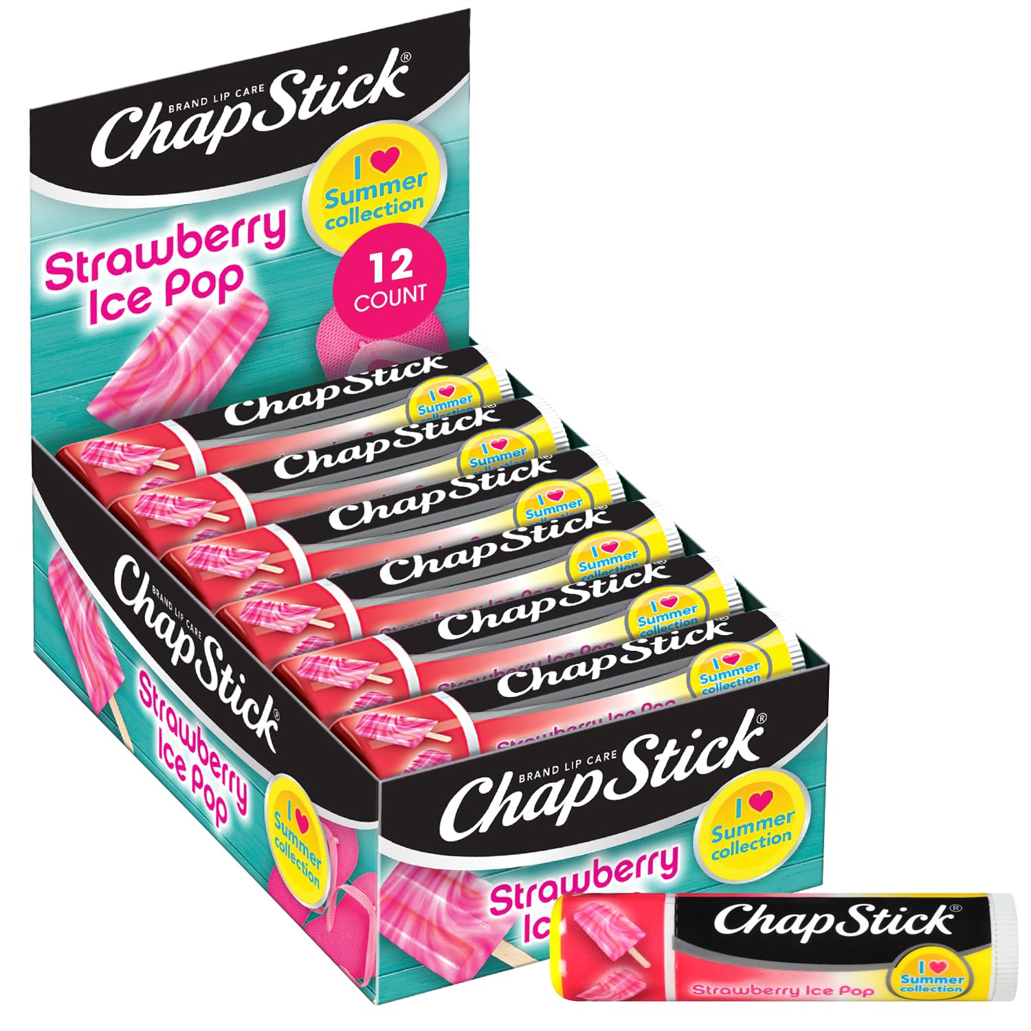 ChapStick Lip Moisturizer Strawberry Ice Pop tube offers refreshing hydration for lips
