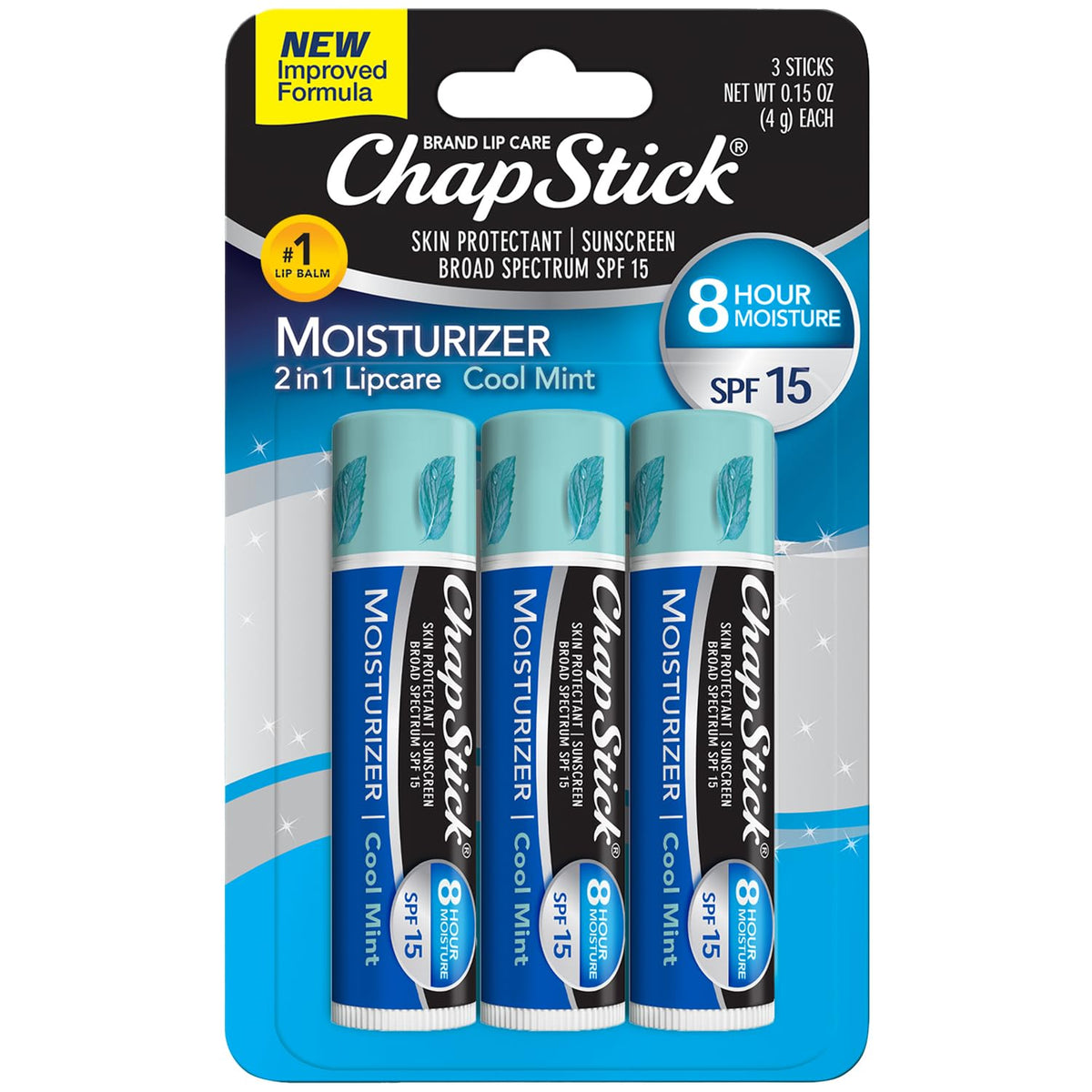 ChapStick Moisturizer Cool Mint tube in hand for instant lip hydration.