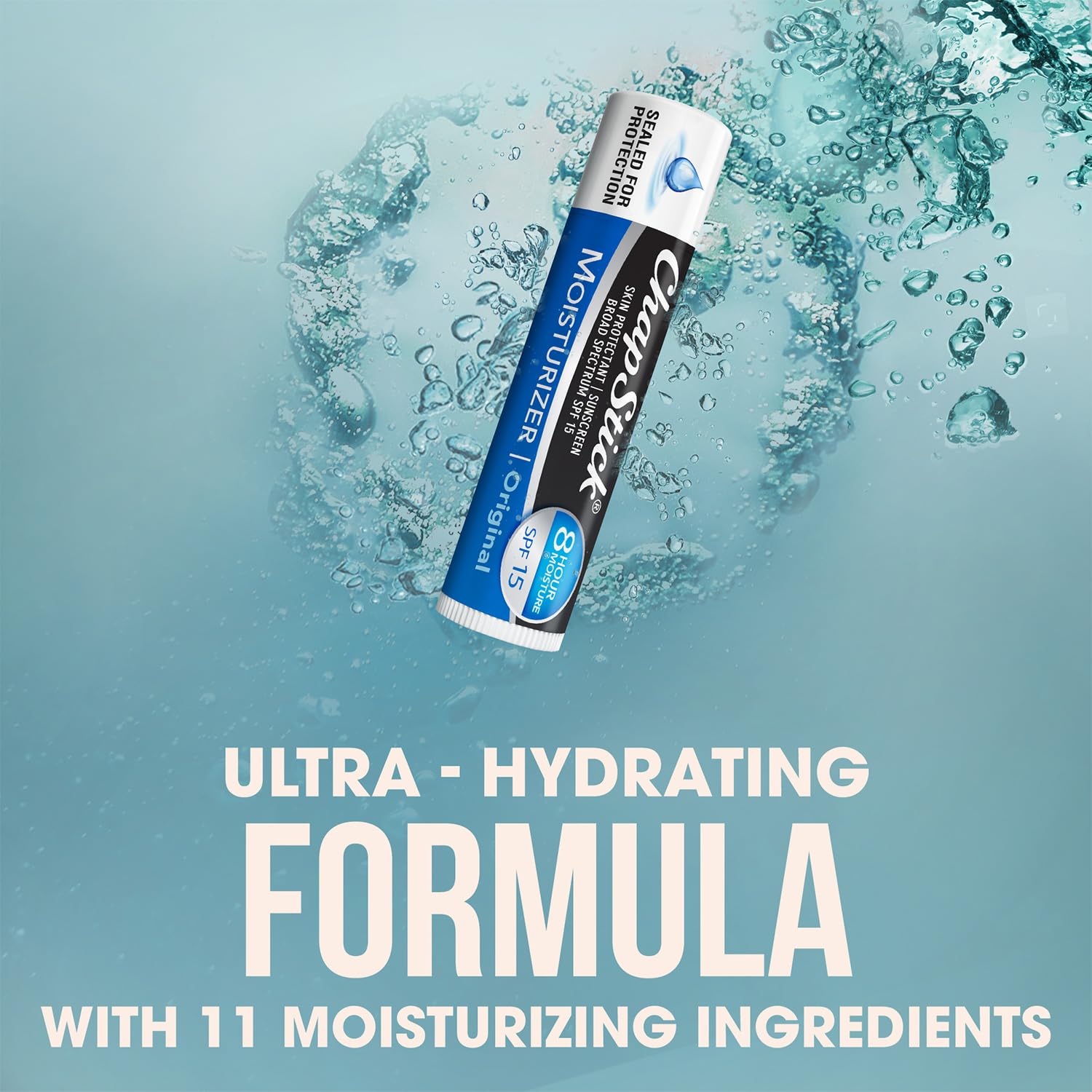 ChapStick Original Moisturizer Aloe Vitamin E 8hr product image highlighting long-lasting hydration.
