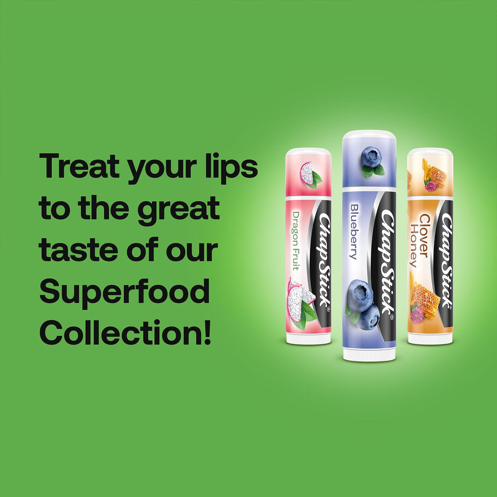 ChapStick Superfood Blueberry balm close-up with glossy finish