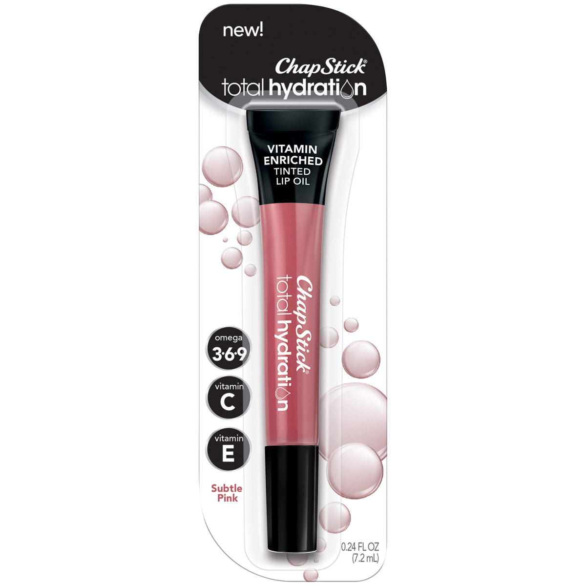 ChapStick Total Hydration Subtle Pink lip oil provides nourished, tinted shine for everyday lips.
