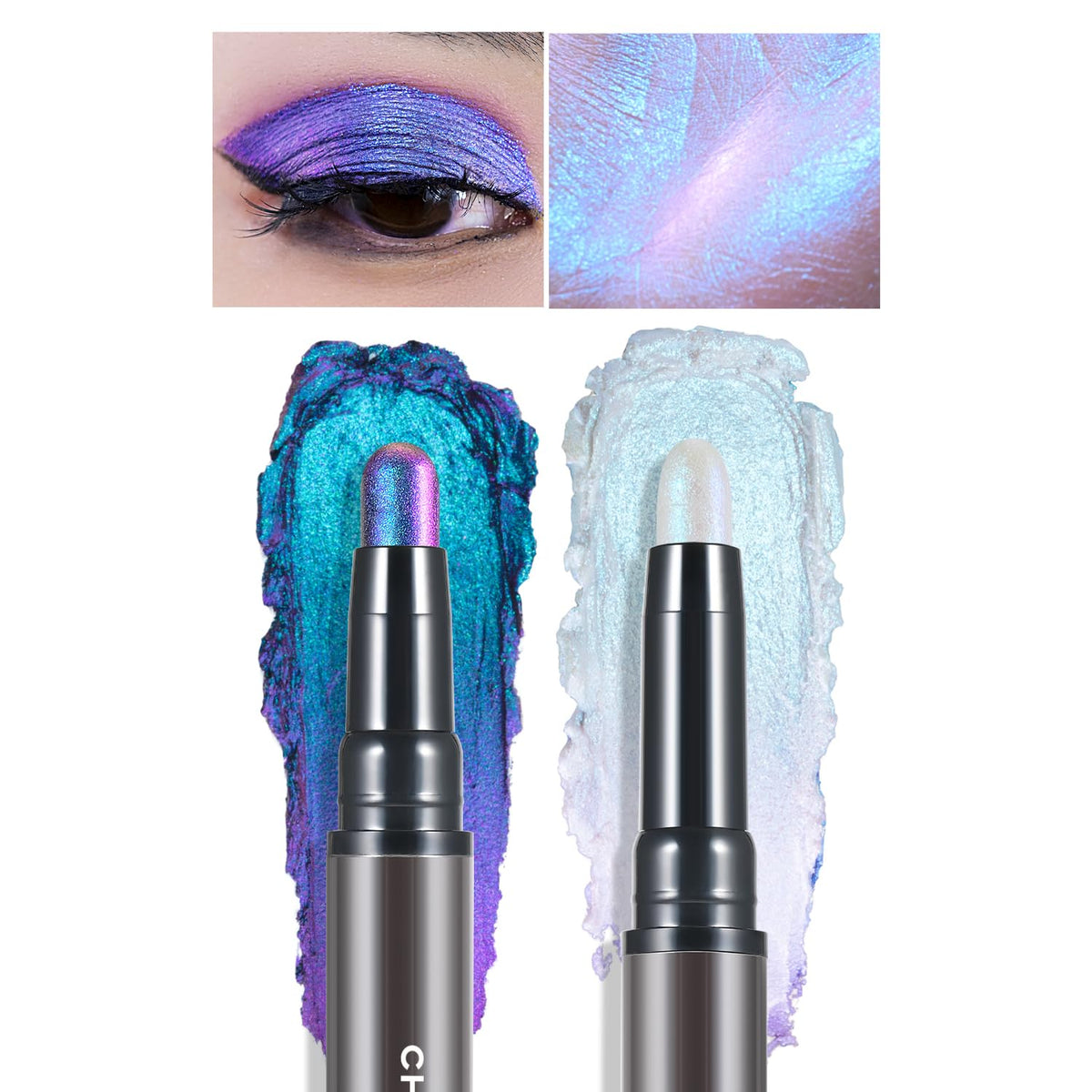 CHARMACY Multichrome 2-in-1 eyeshadow stick delivers shifting shimmer for versatile eye looks.
