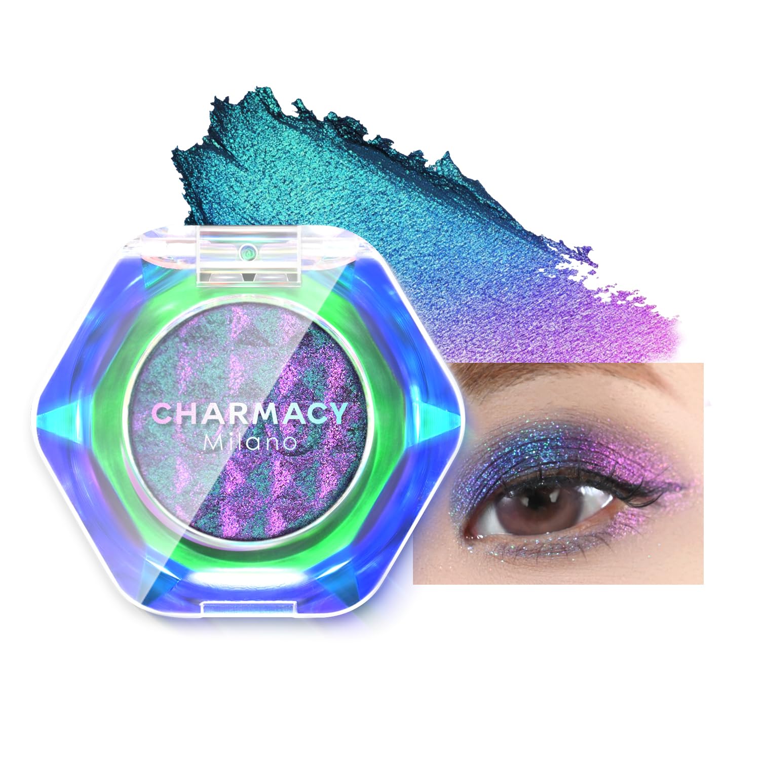 CHARMACY Multichrome Glitter Eyeshadow packaging highlights premium design for the product