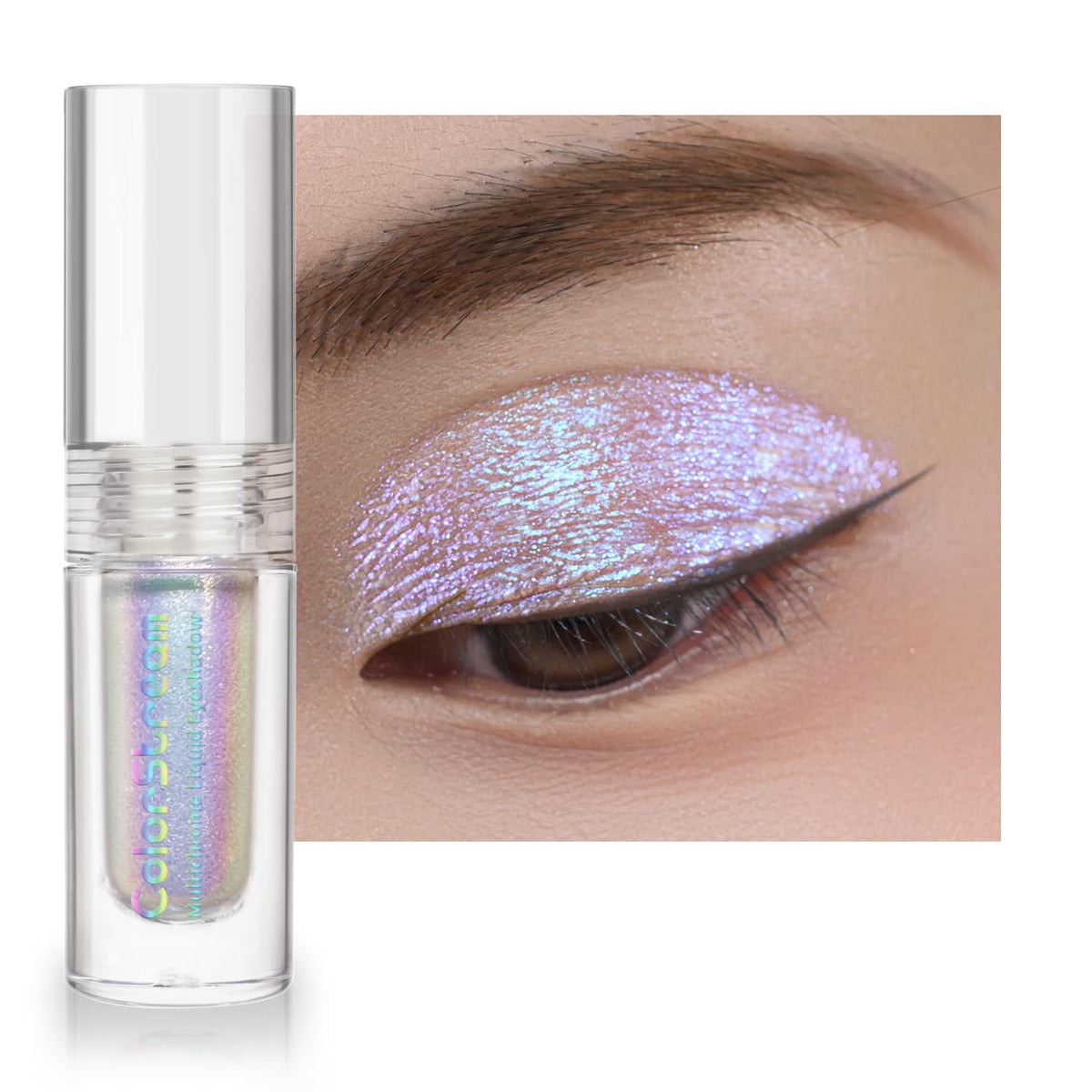 CHARMACY Multichrome Glitter Liquid Eyeshadow #08 bottle shows shifting tones for a versatile glow