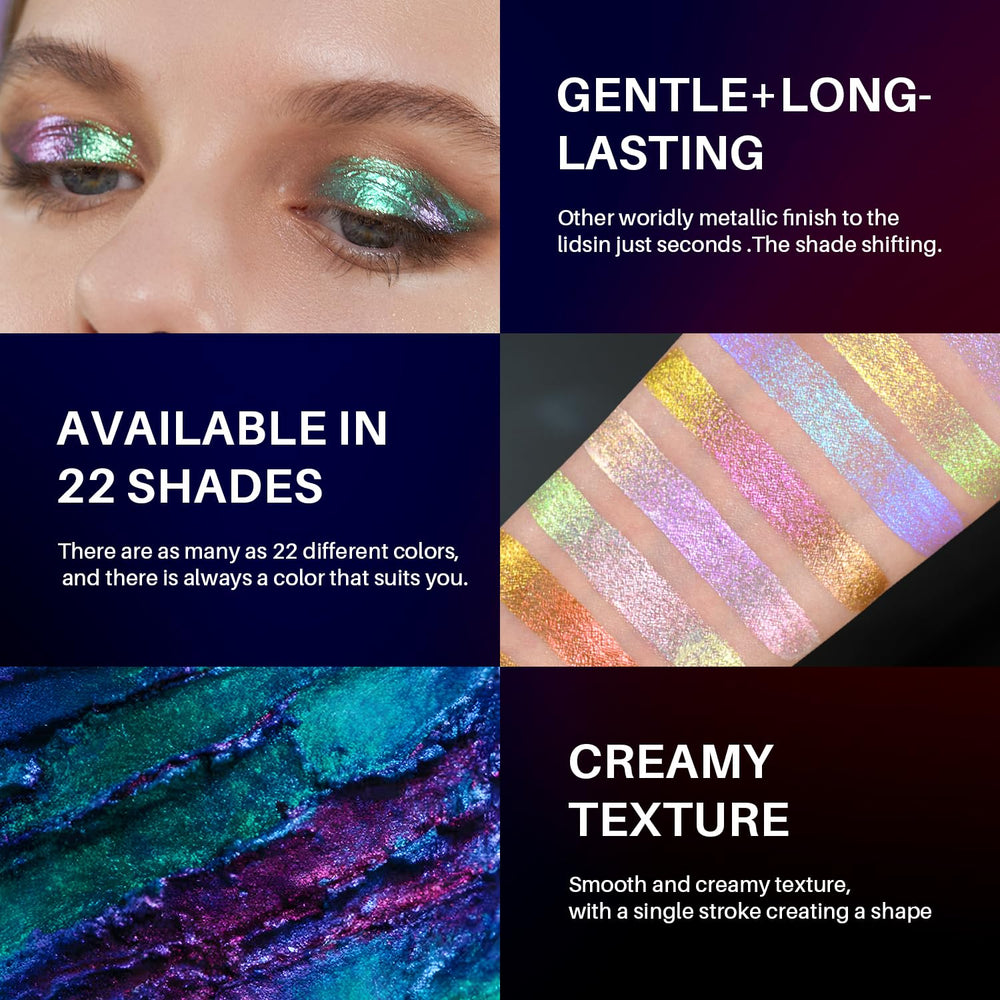 CHARMACY Multichrome Eyeshadow #08 on eye capturing holographic shift in light