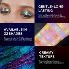 CHARMACY Multichrome Eyeshadow #08 on eye capturing holographic shift in light